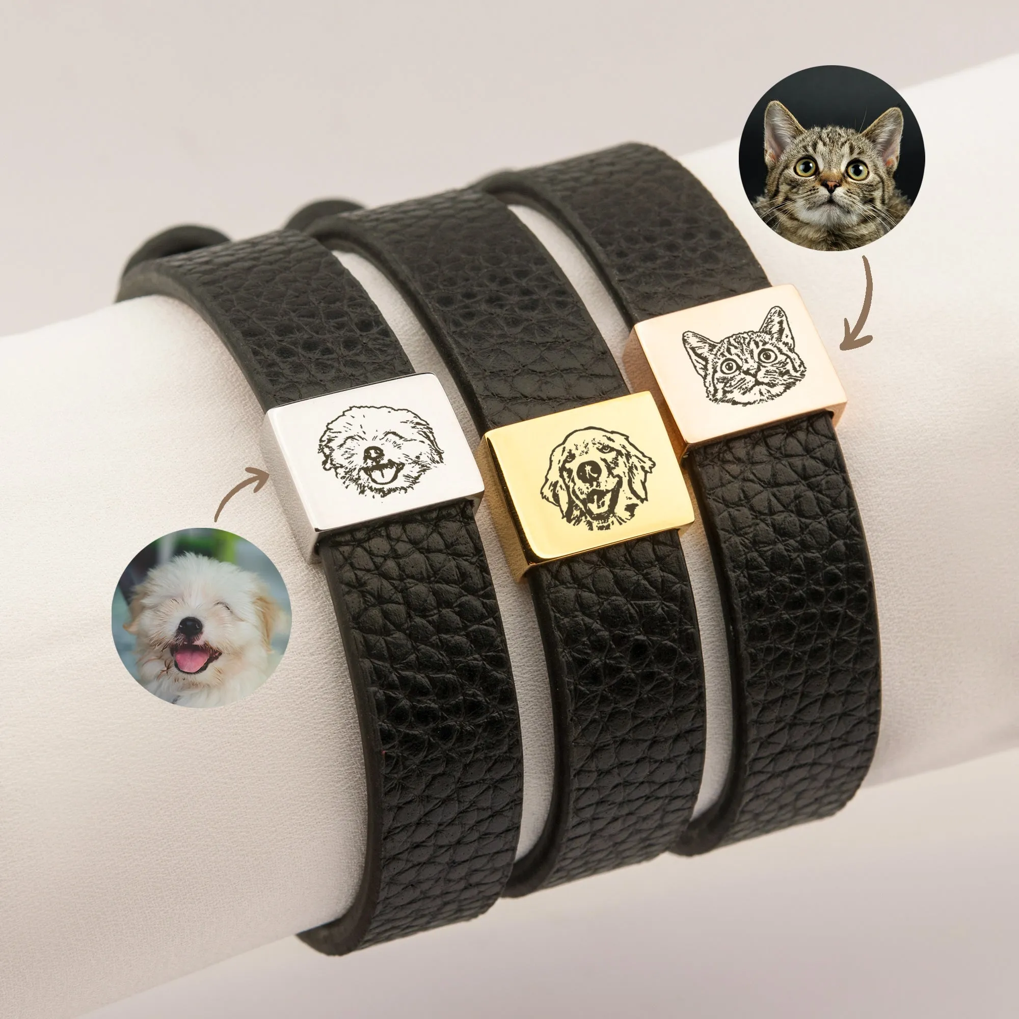 Personalized Pet Portrait Adjustable Leather Bracelet sold by Anavia