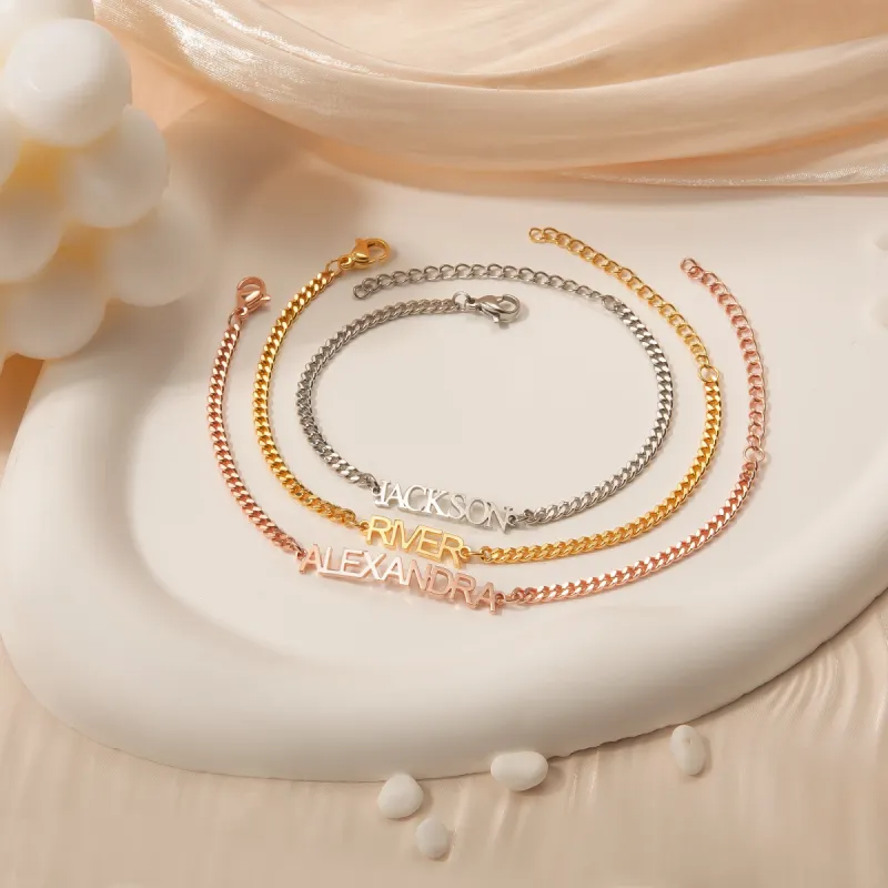 Name Bracelet with Curb Chain sold by Anavia
