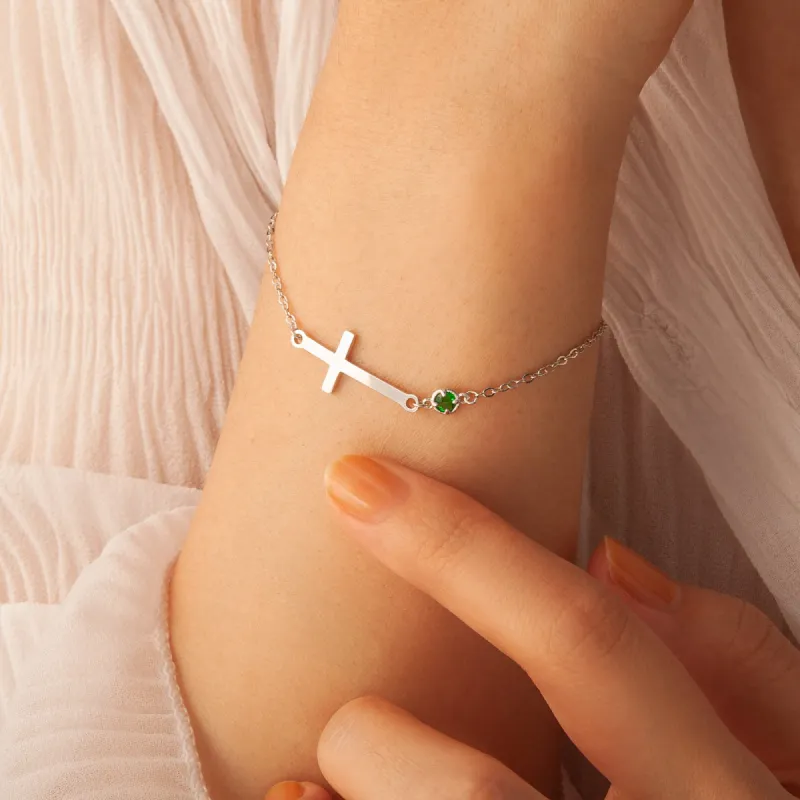 Cross with Multi-Birthstone Bracelet sold by Anavia