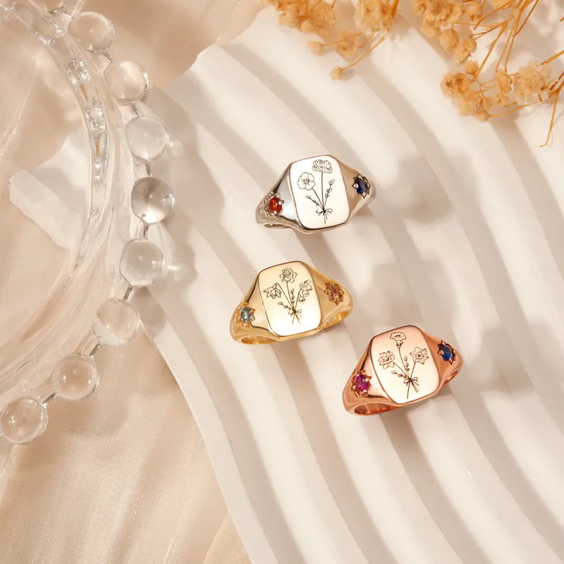 Personalized Birth Flower Birthstone Ring sold by Anavia