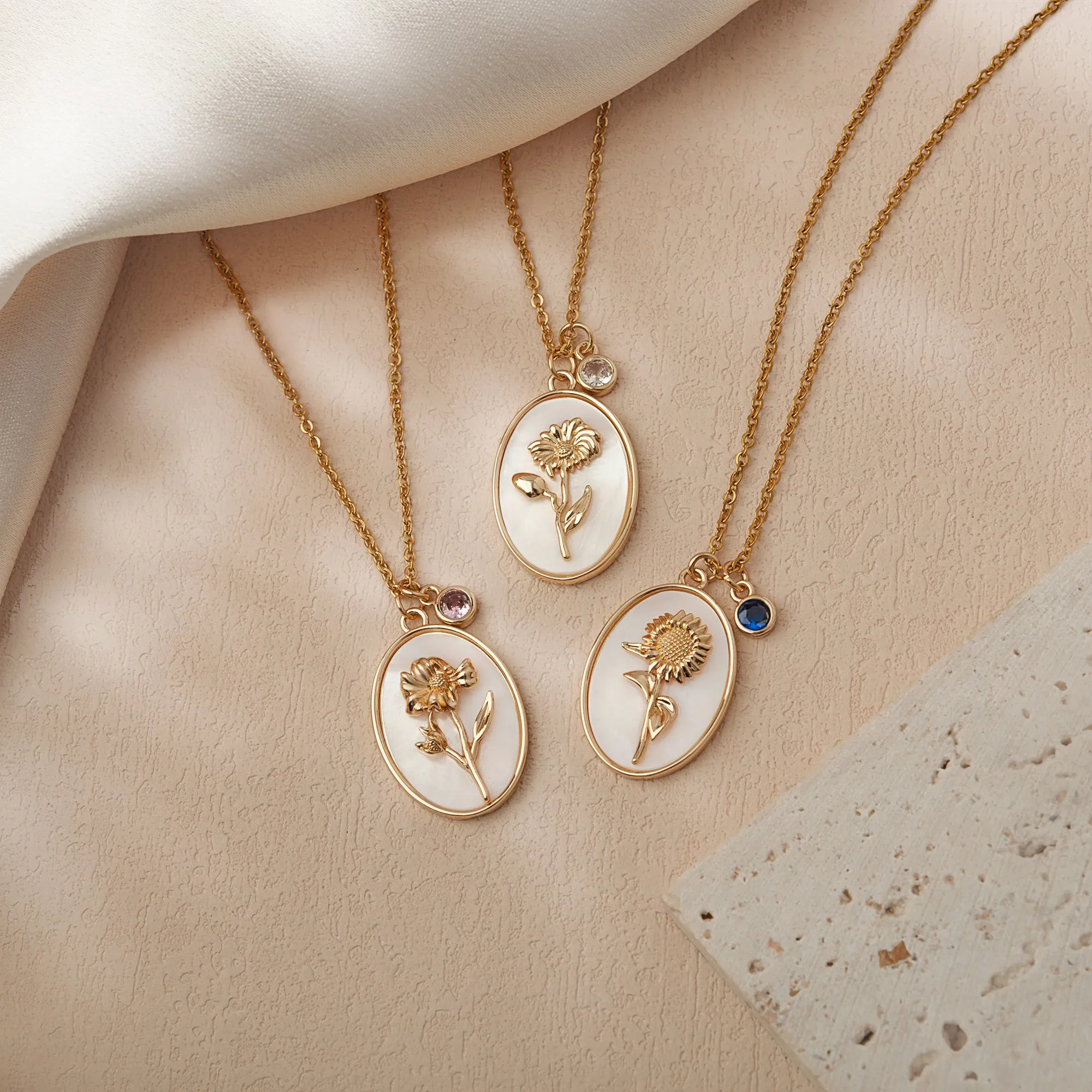 Mother of Pearl Birth Flower Necklace with Birthstone Charm sold by Anavia product image thumbnail 5