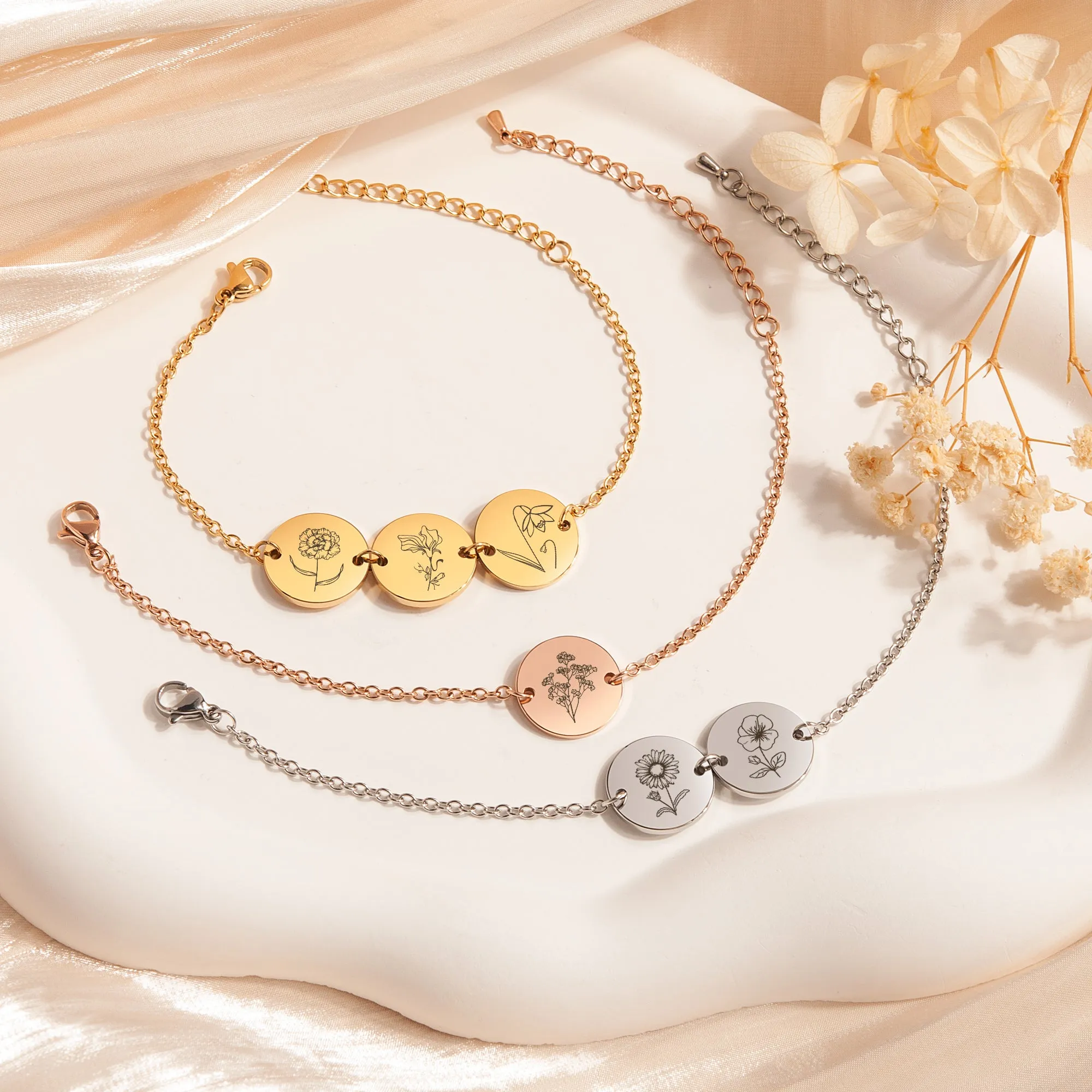 Personalized Flower Charm Bracelet sold by Anavia product image thumbnail 2