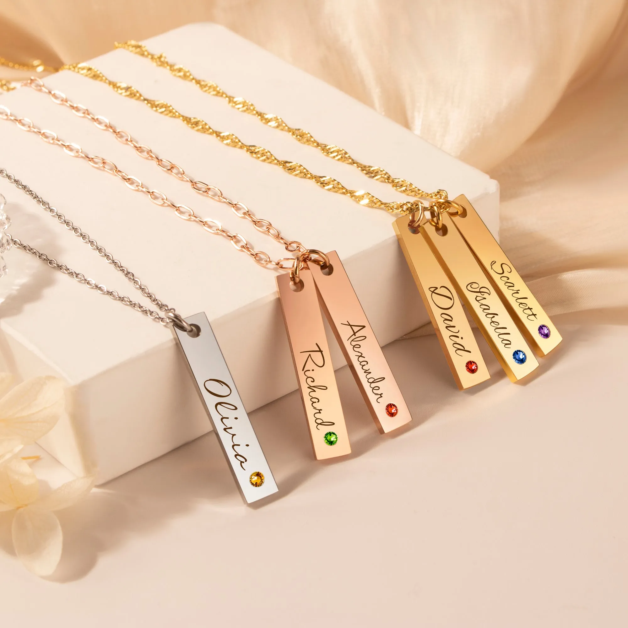 Custom Vertical Bar Birthstone Necklace sold by Anavia