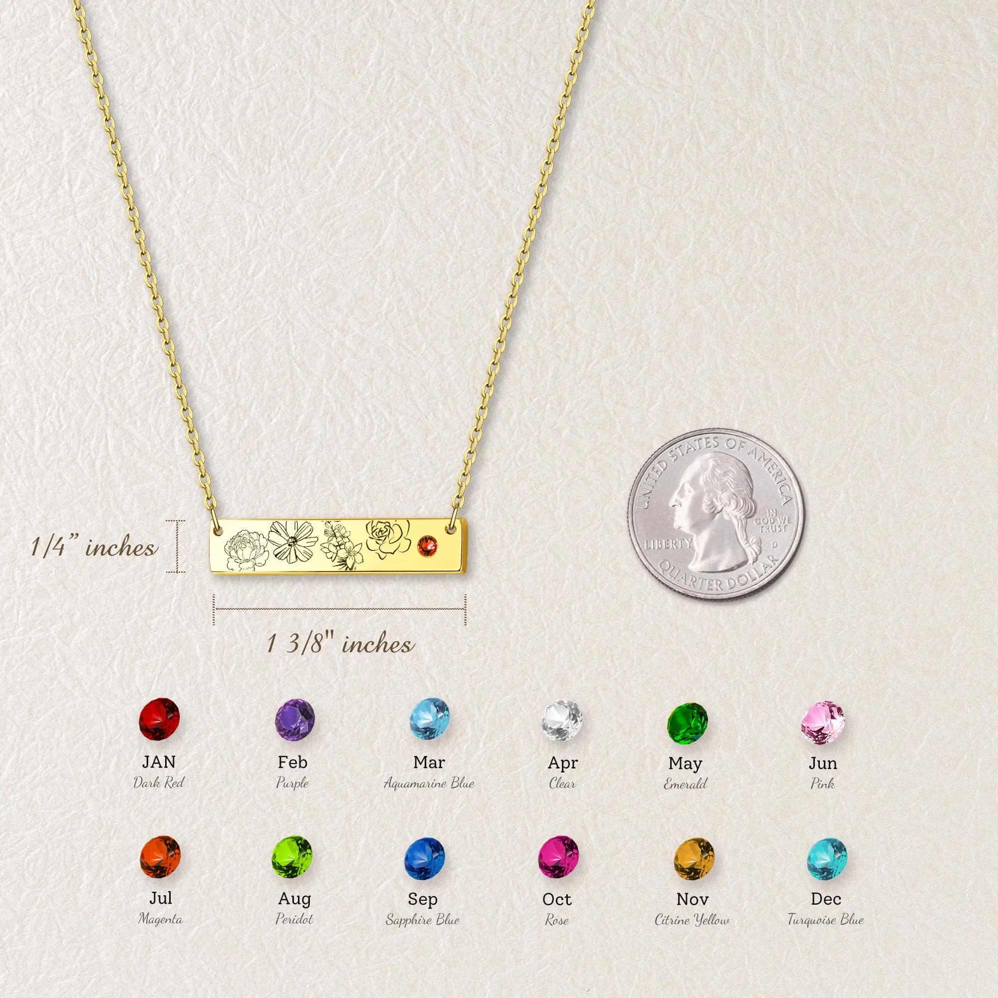 1-4 Birth Flower Birthstone Bar Necklace sold by Anavia product image thumbnail 3