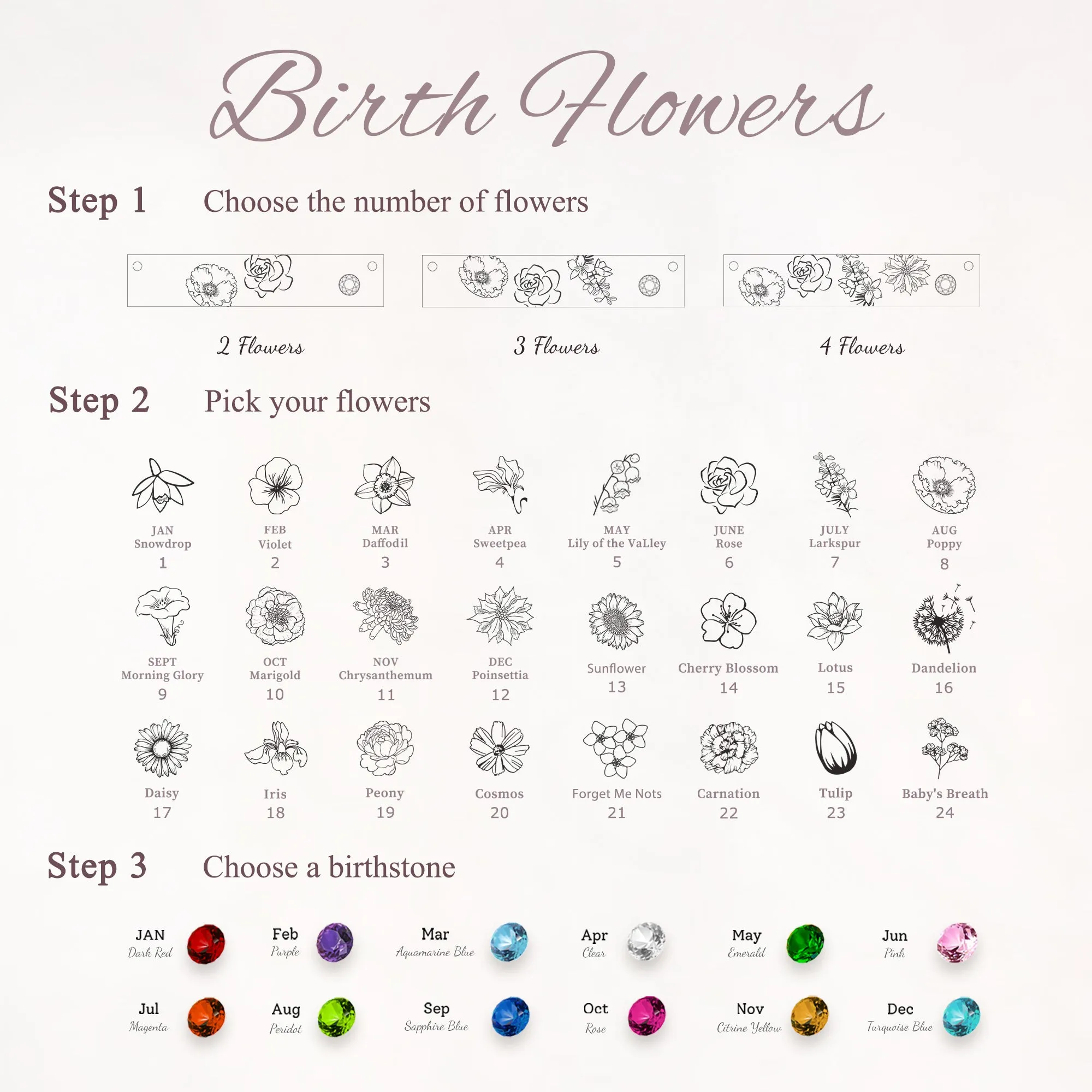 1-4 Birth Flower Birthstone Bar Necklace sold by Anavia product image thumbnail 5
