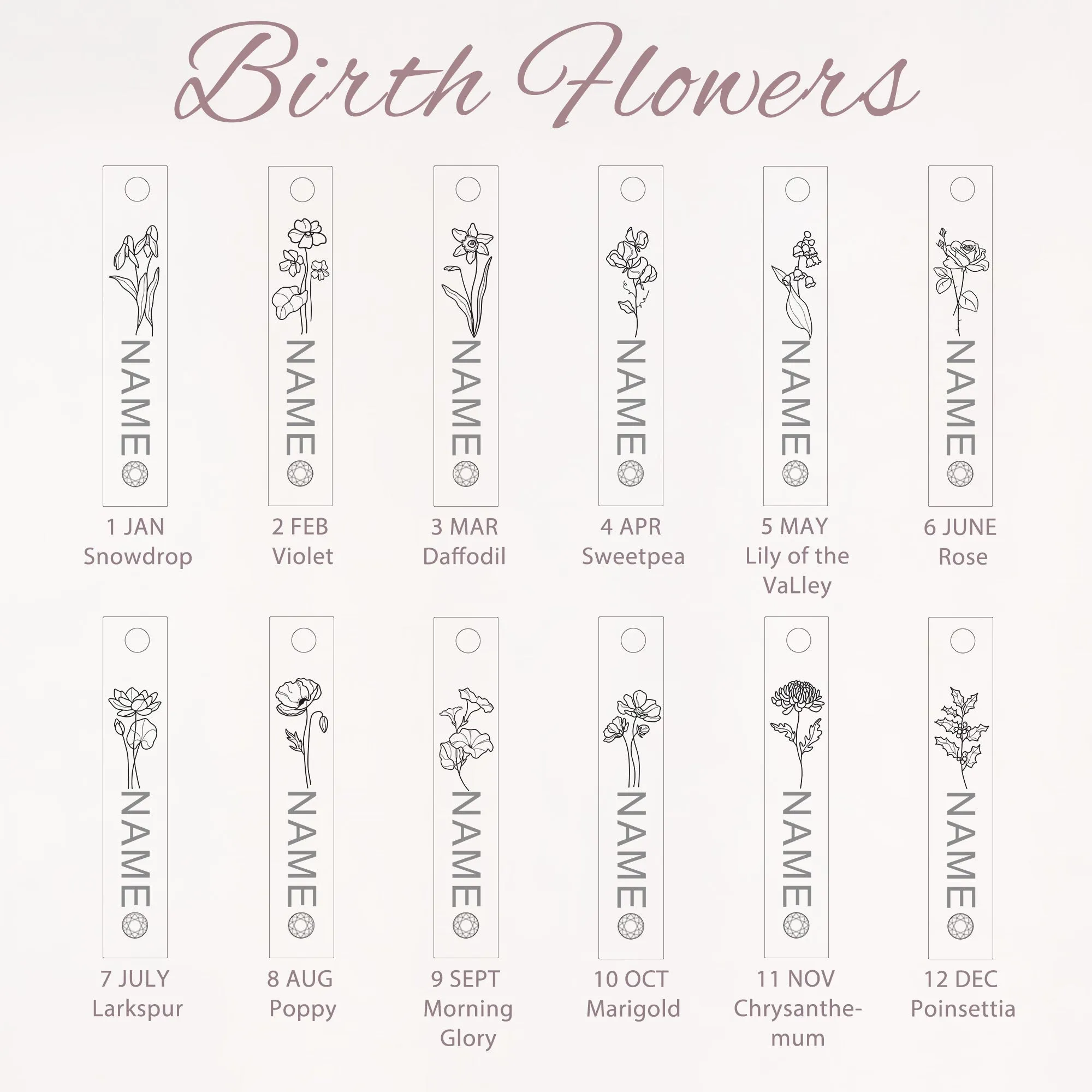 Flower and Name Vertical Bar Birthstone Necklace sold by Anavia product image thumbnail 3