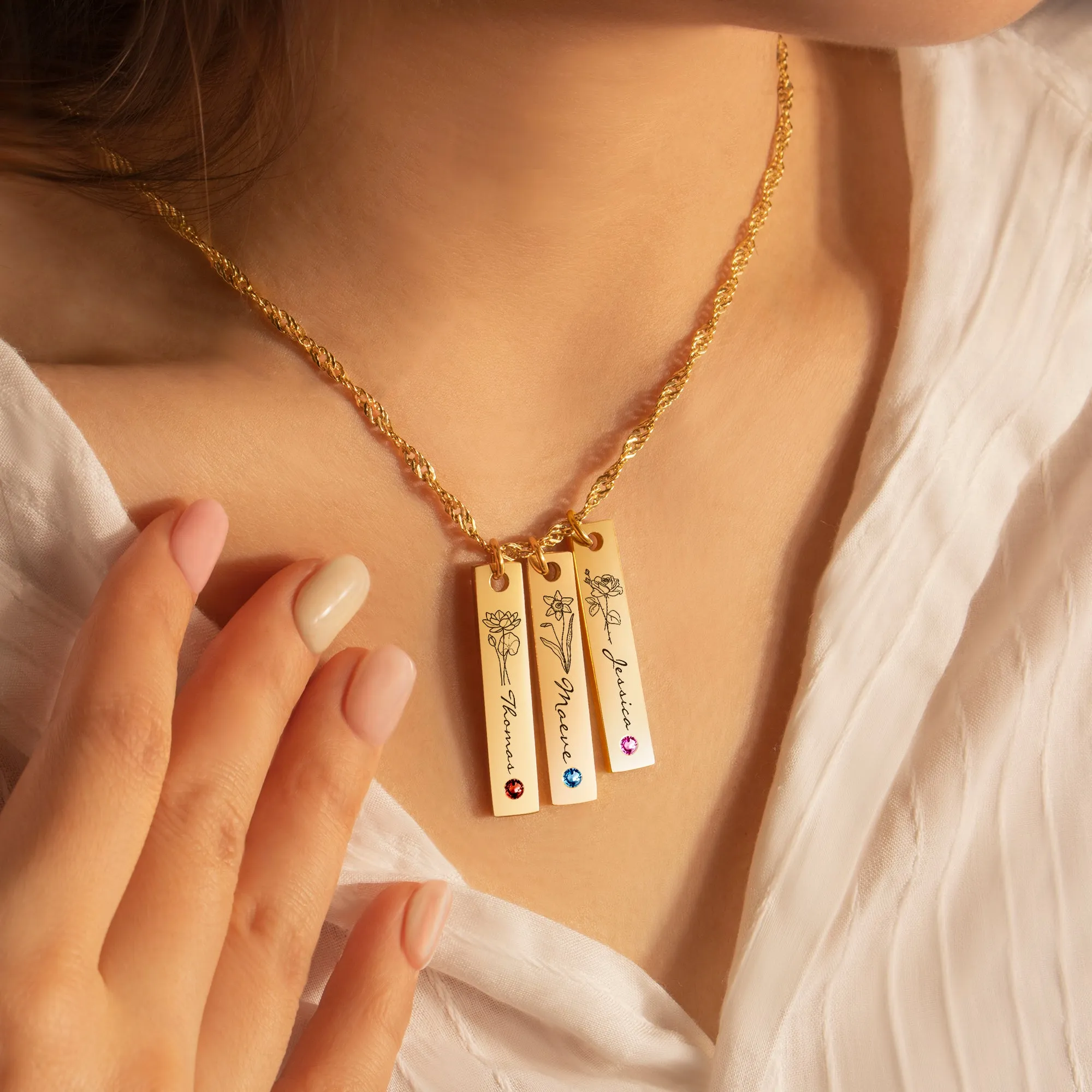 Flower and Name Vertical Bar Birthstone Necklace sold by Anavia product image thumbnail 2