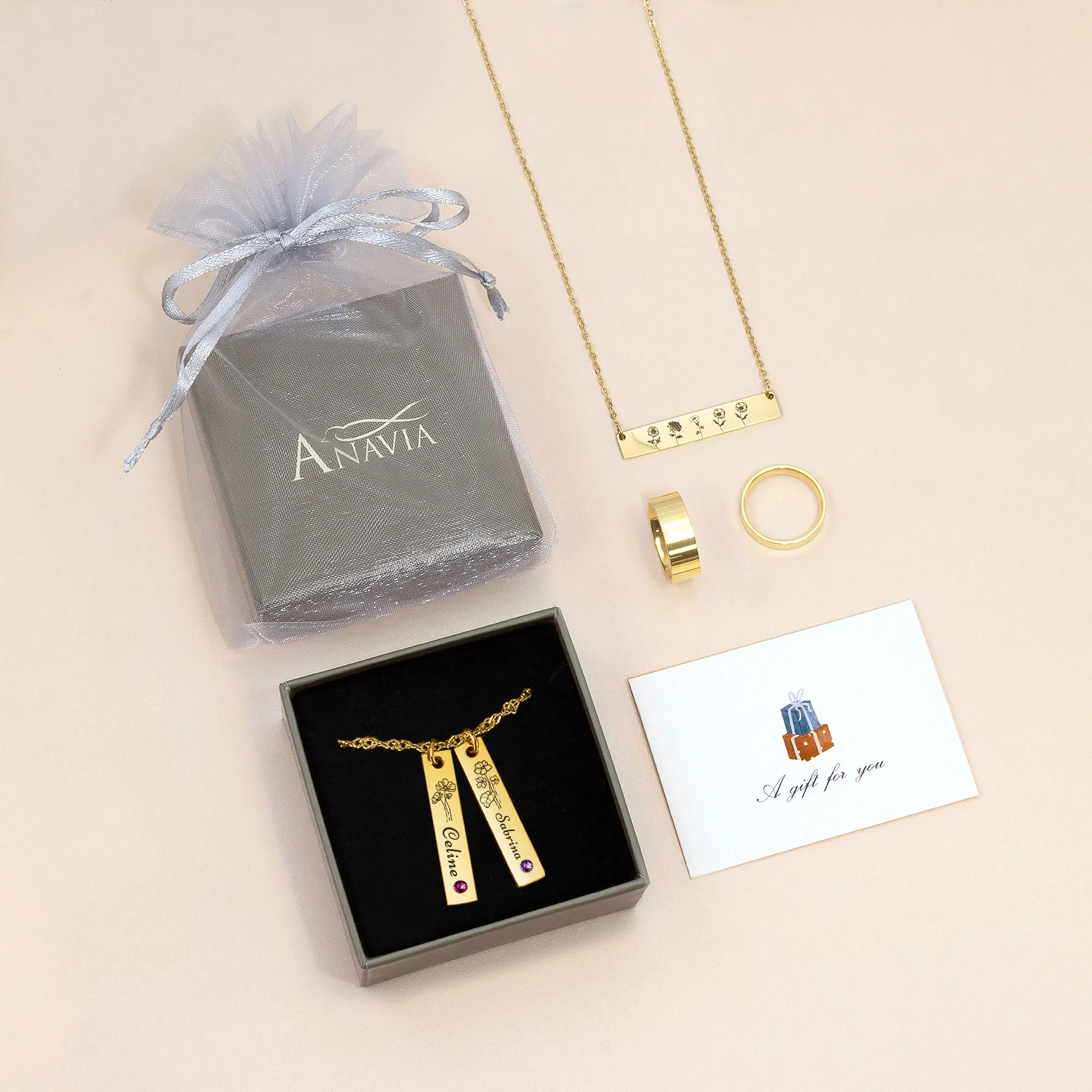 Flower and Name Vertical Bar Birthstone Necklace sold by Anavia product image thumbnail 4