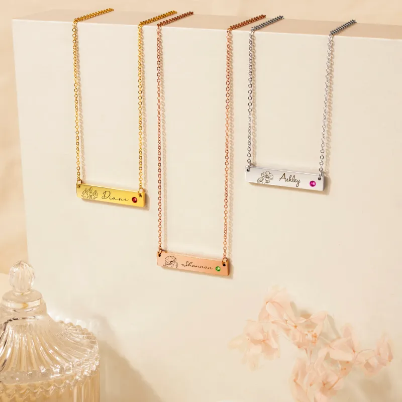 Birthstone Bar Flower and Name Necklace sold by Anavia