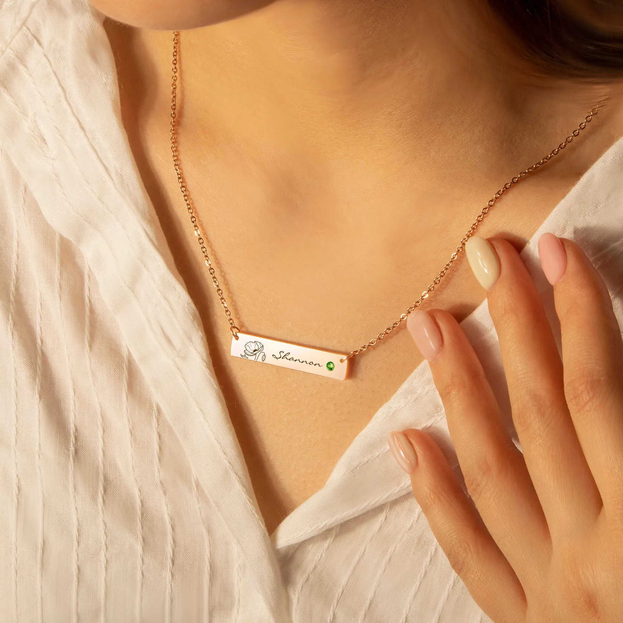 Birthstone Bar Flower and Name Necklace sold by Anavia product image thumbnail 2