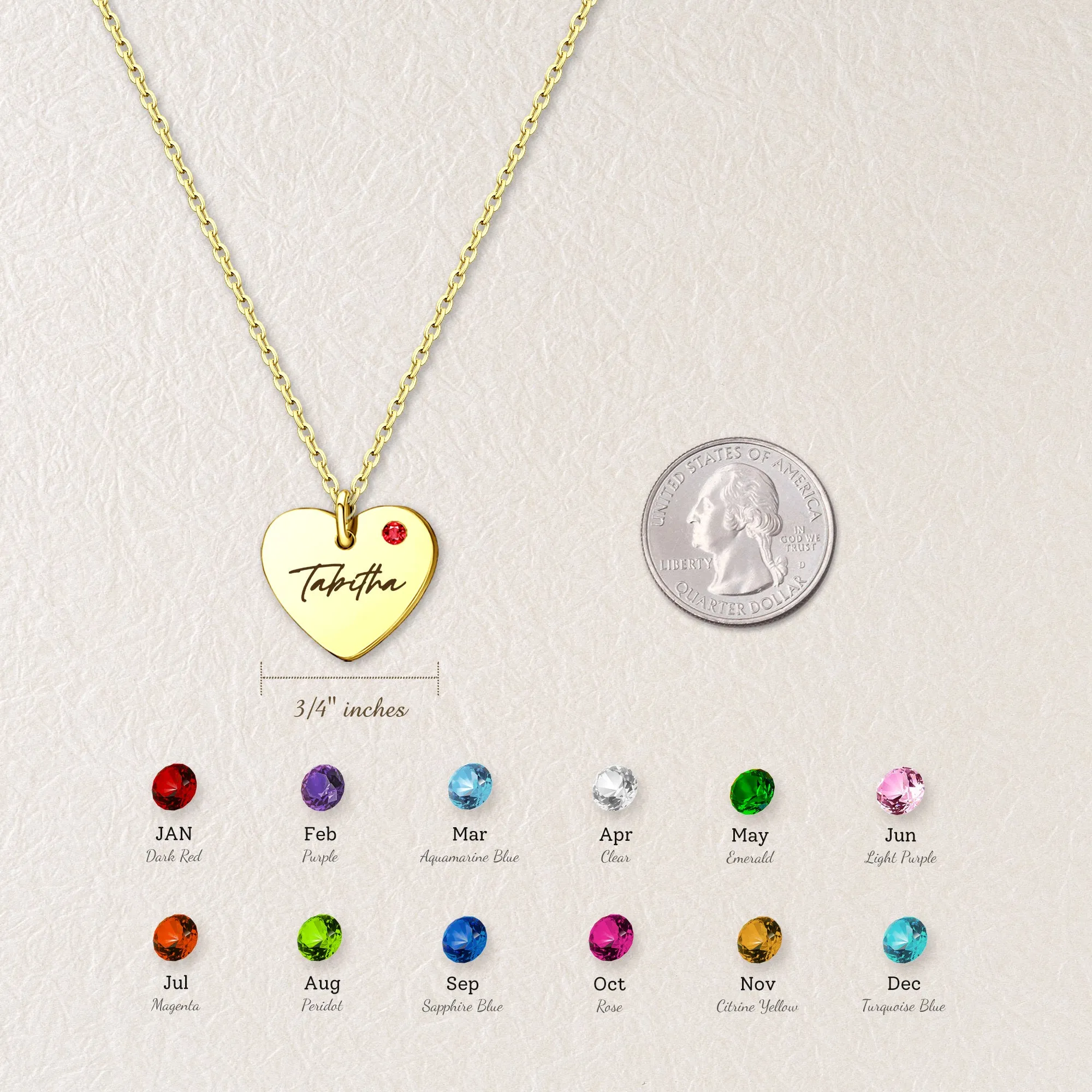 Custom Handwriting Birthstone Heart Necklace sold by Anavia product image thumbnail 3