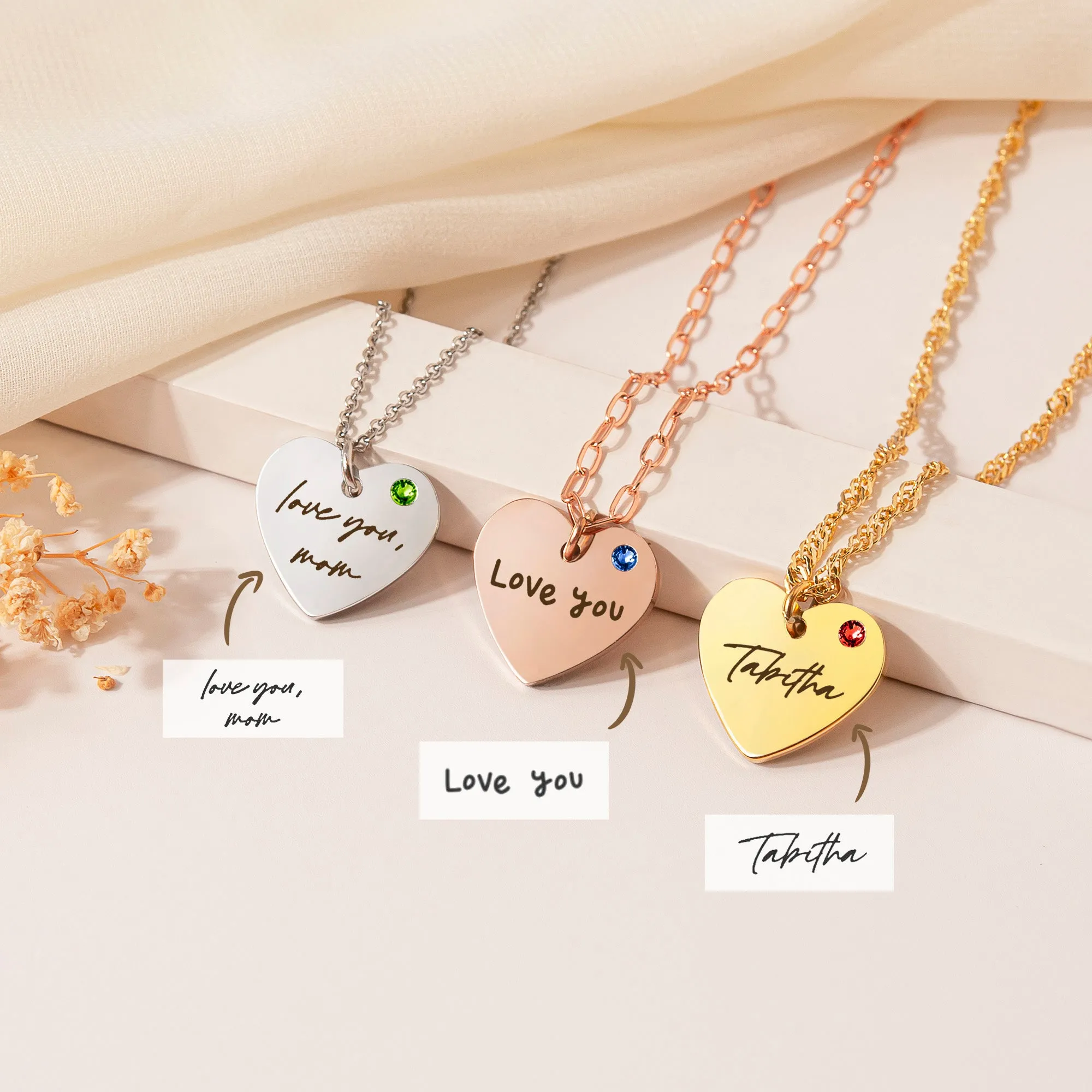 Custom Handwriting Birthstone Heart Necklace sold by Anavia