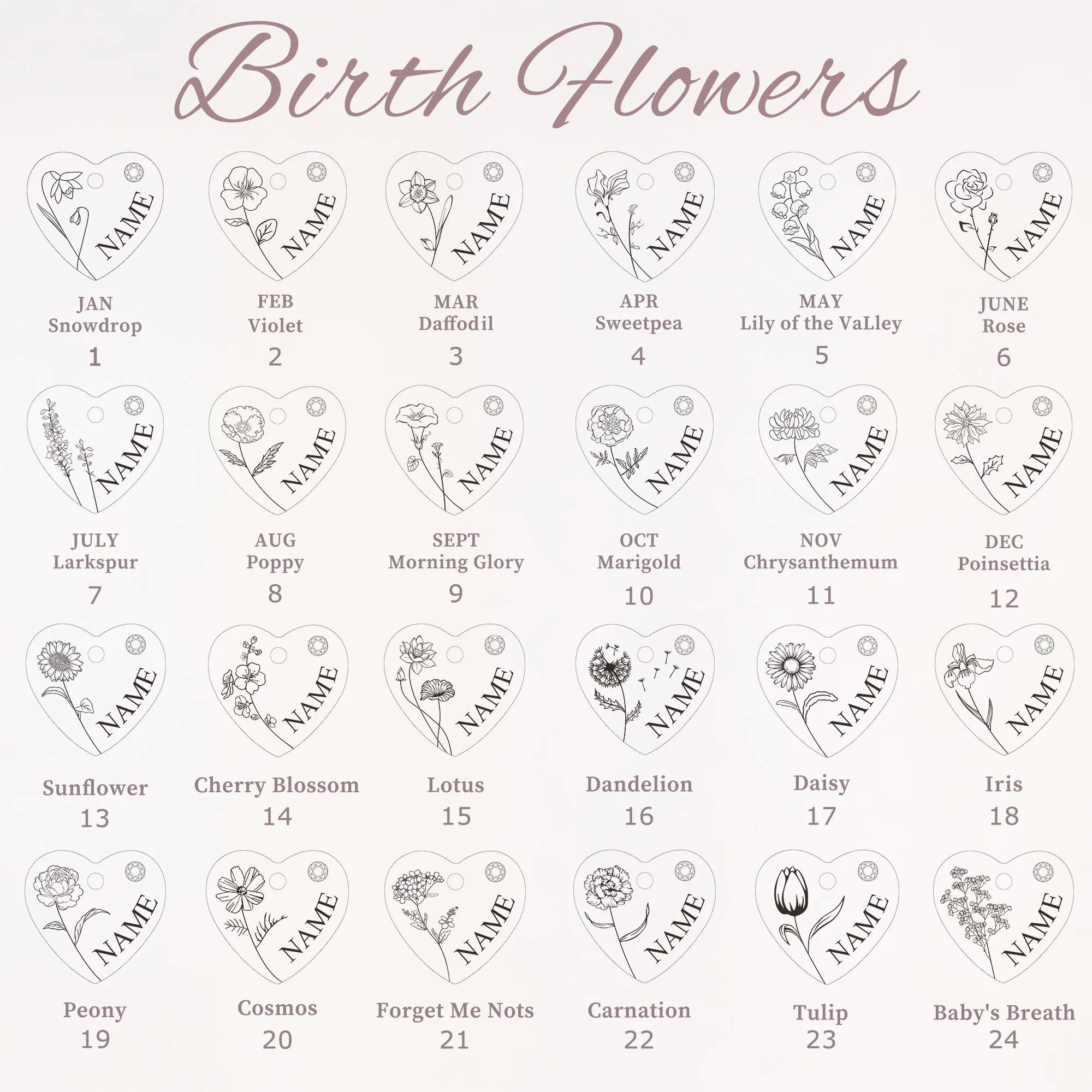 Flower and Name Birthstone Heart Necklace sold by Anavia product image thumbnail 3