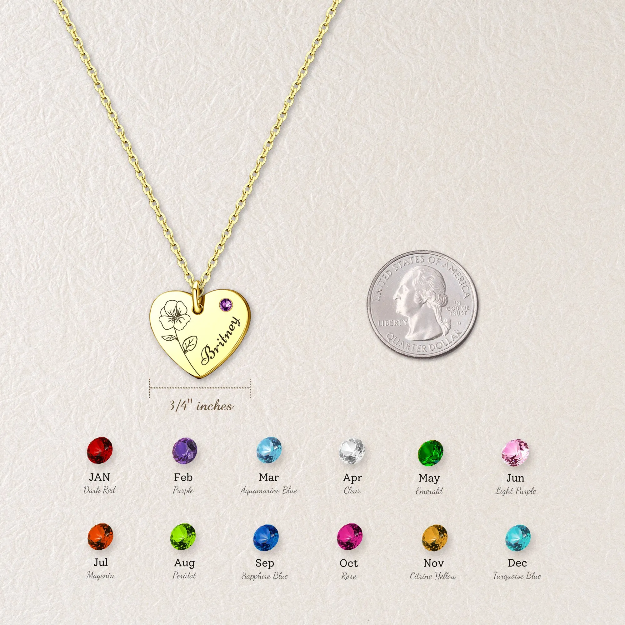 Flower and Name Birthstone Heart Necklace sold by Anavia product image thumbnail 5