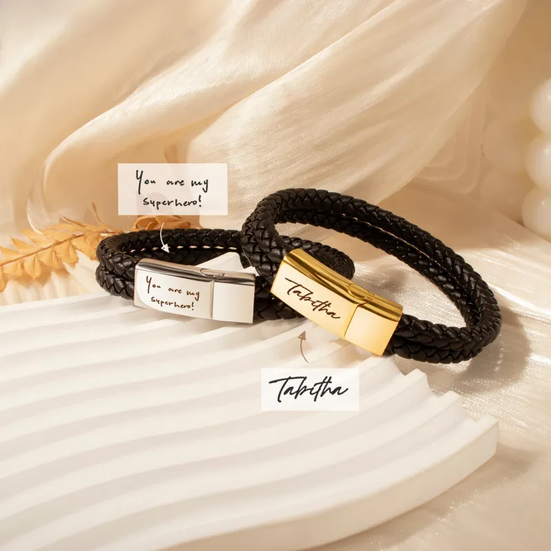 Custom Handwriting Double Strap Leather Bracelet sold by Anavia