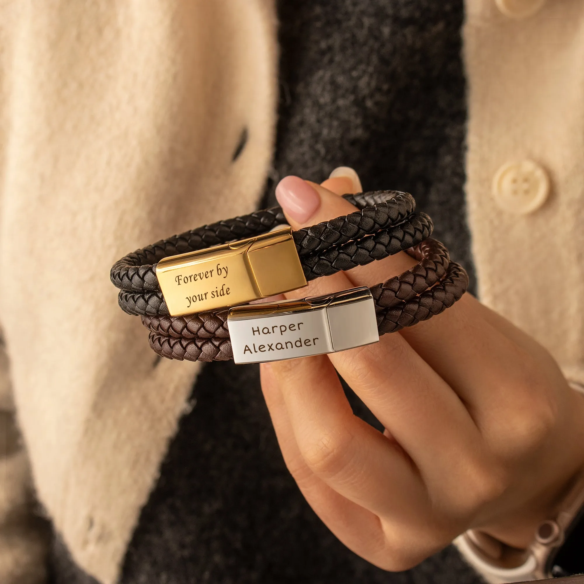 Custom Engraving Double Strap Leather Bracelet sold by Anavia