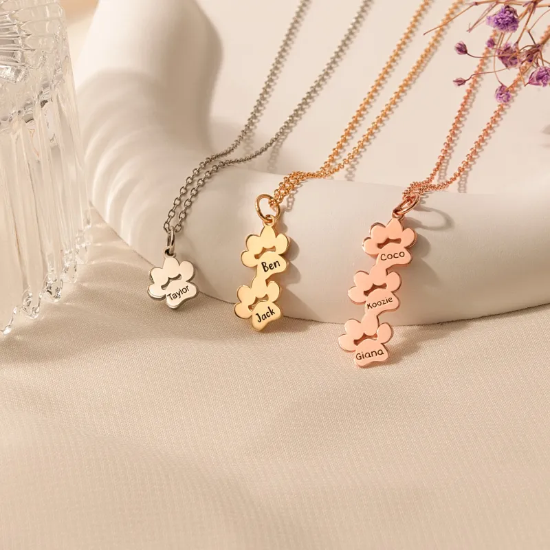 Vertical Paw Print Name Necklace sold by Anavia