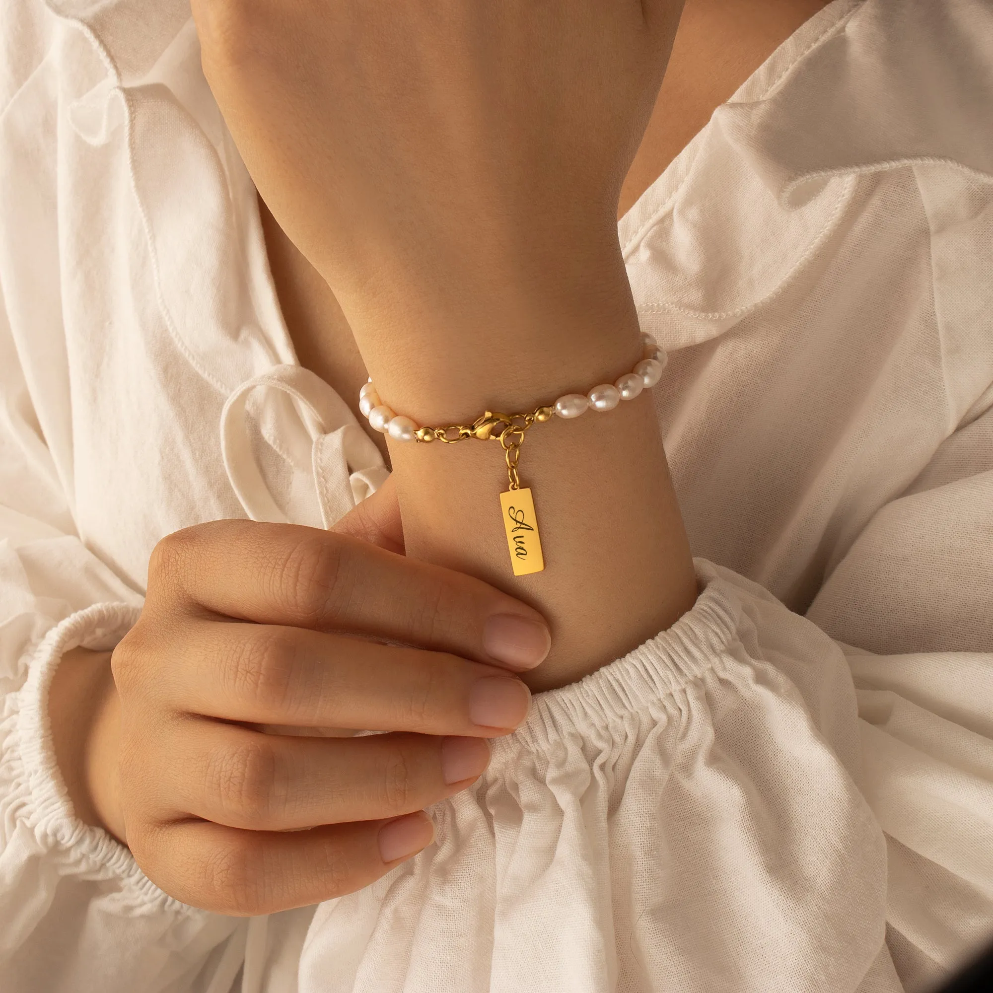 Personalized Square Charm Pearl Bracelet sold by Anavia product image thumbnail 2