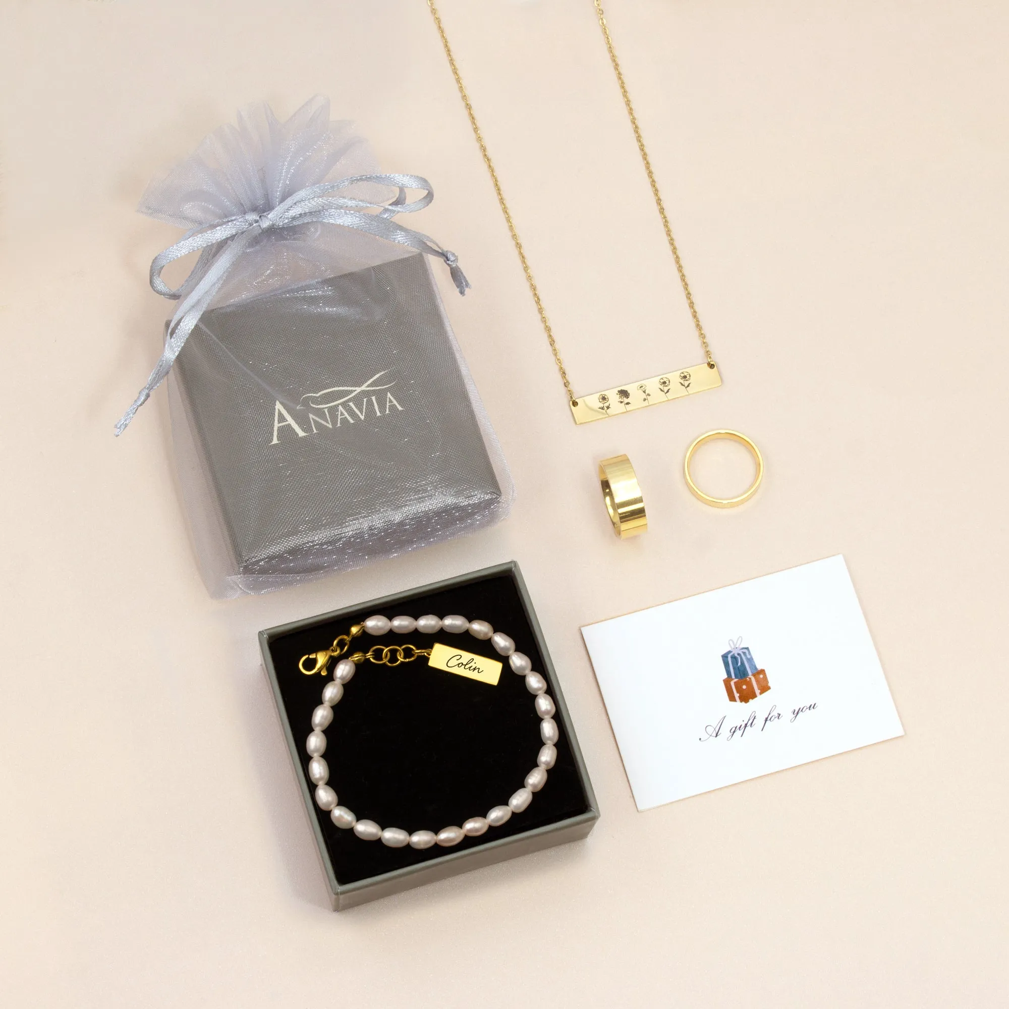 Personalized Square Charm Pearl Bracelet sold by Anavia product image thumbnail 4