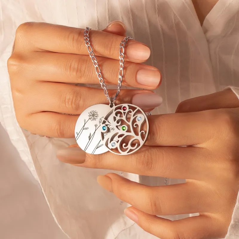 2-4 Flowers Birthstone Tree of Life Necklace sold by Anavia