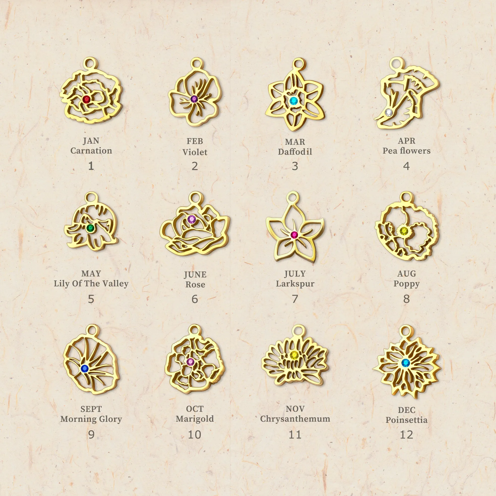 Birth Flower Charm Necklace sold by Anavia product image thumbnail 4