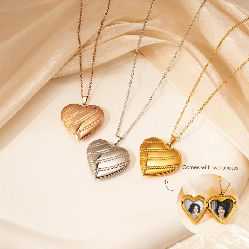Diagonal Stripes Photo Heart Locket sold by Anavia