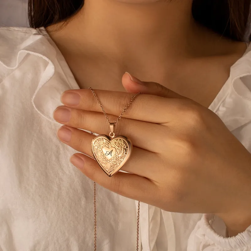 Raised Heart Flower Wreath Photo Heart Locket sold by Anavia