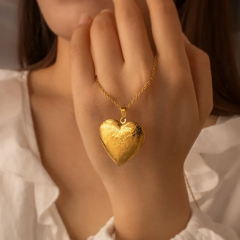 Wave Pattern Photo Heart Locket sold by Anavia