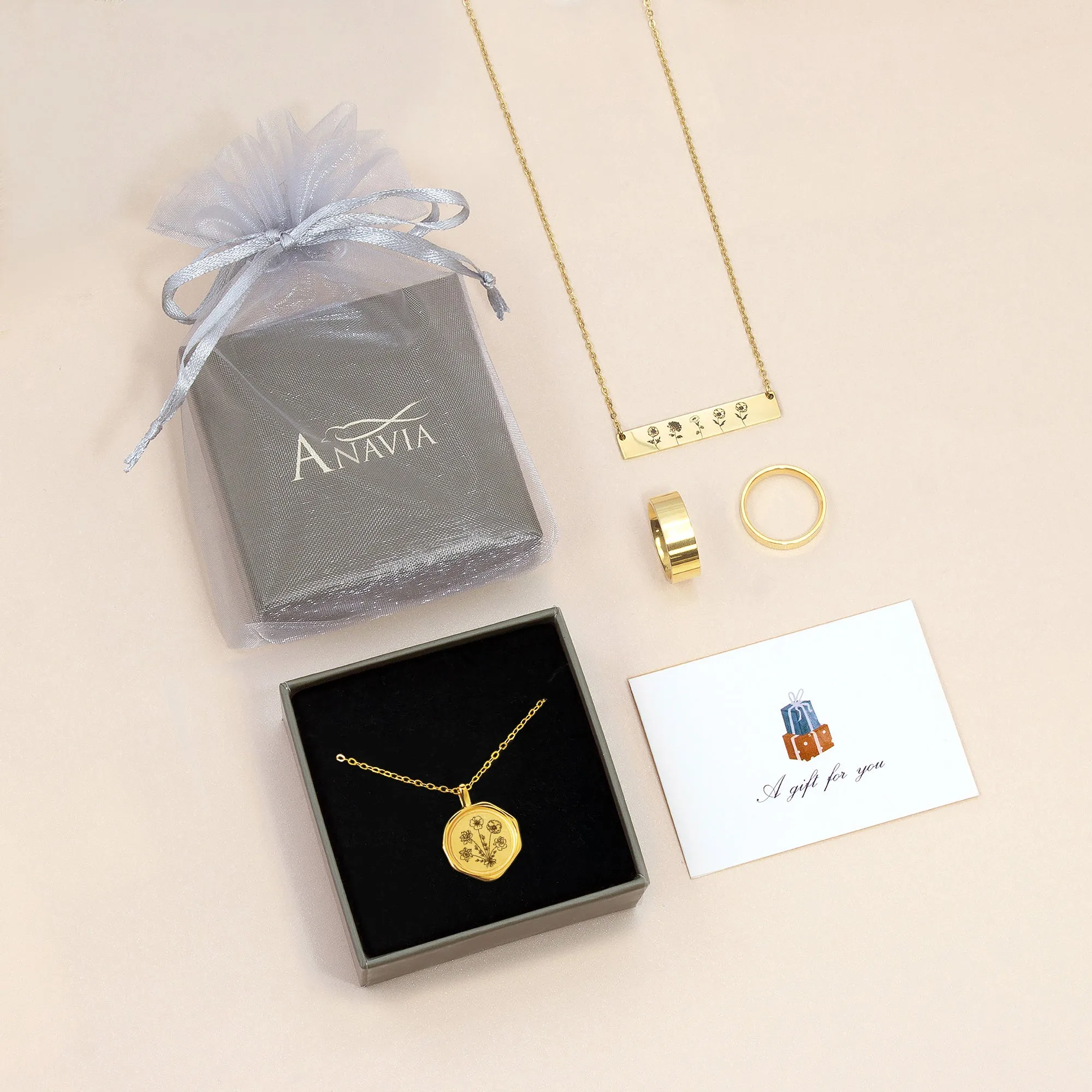 Custom Flower Bouquet Stamped Necklace sold by Anavia product image thumbnail 4