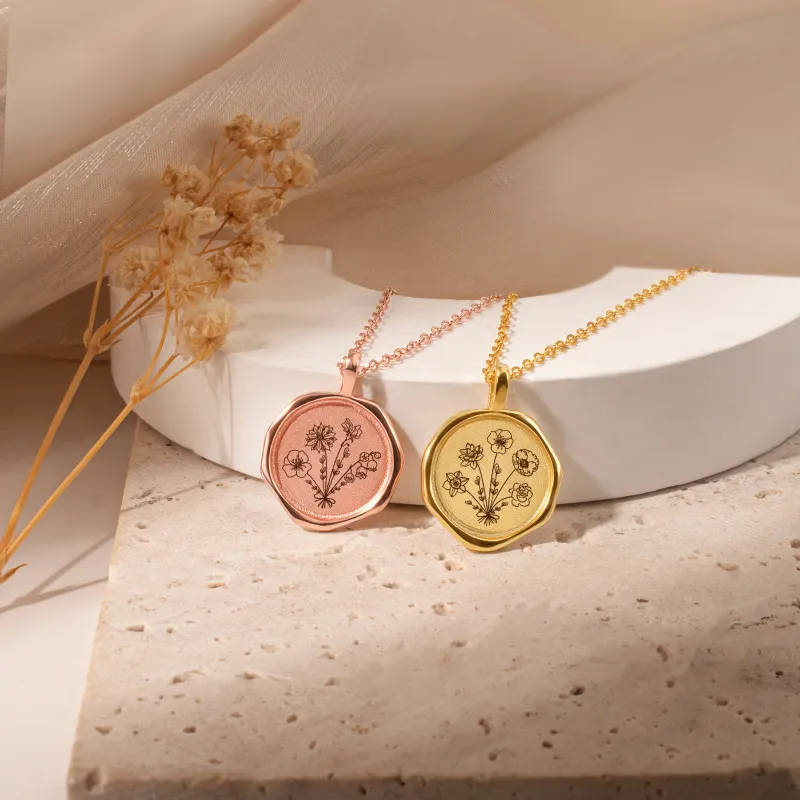 Custom Flower Bouquet Stamped Necklace sold by Anavia