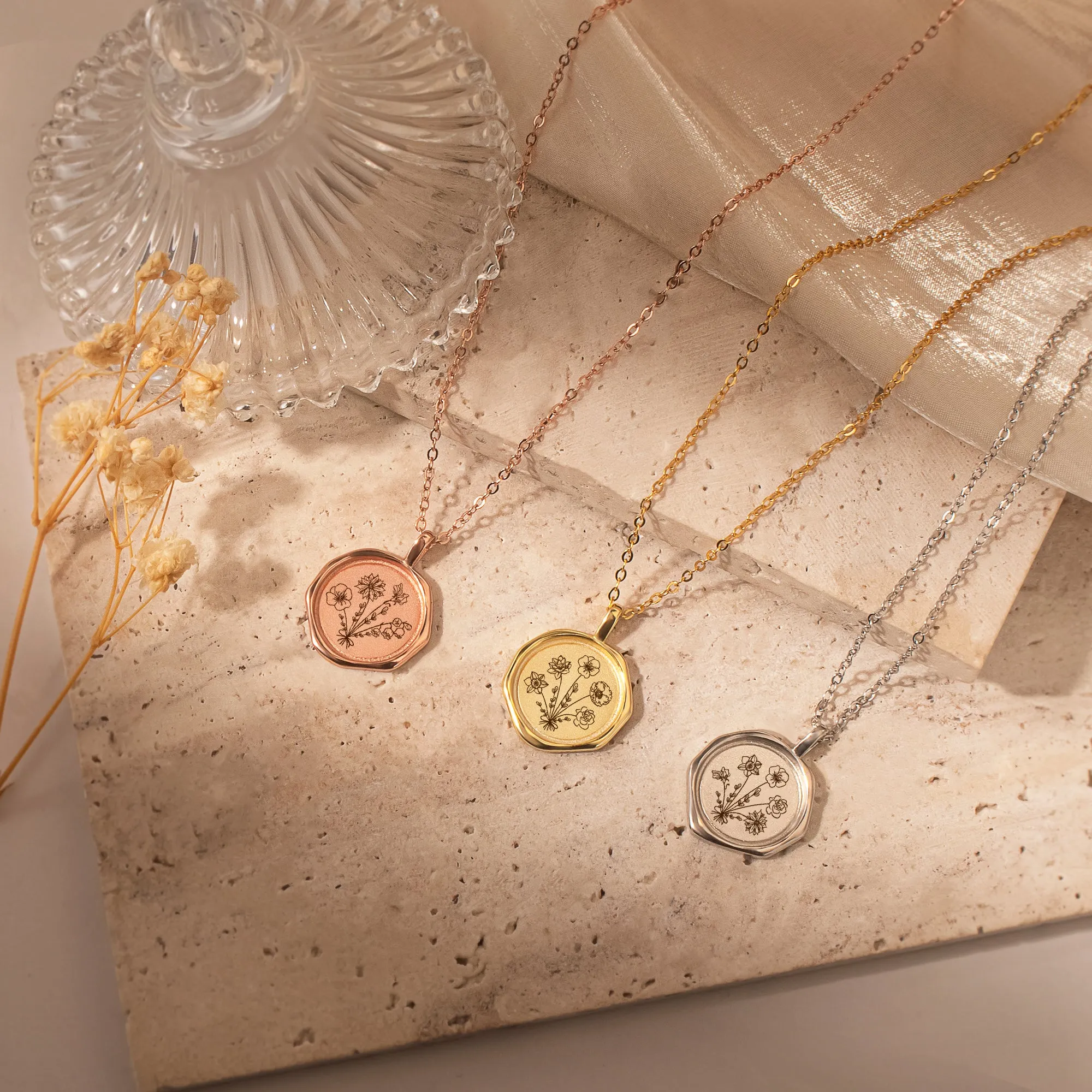 Custom Flower Bouquet Stamped Necklace sold by Anavia product image thumbnail 5