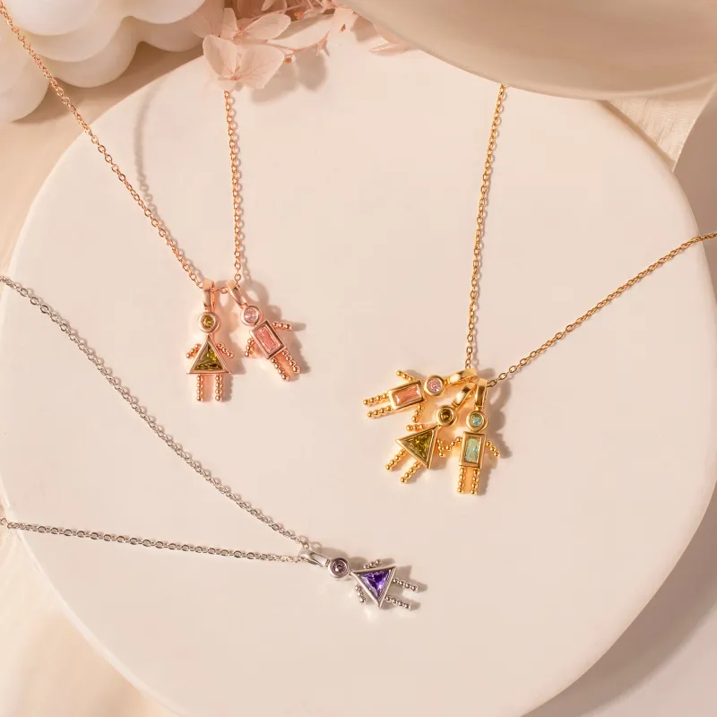 Birthstone Custom Boy and Girl Charms Necklaces sold by Anavia