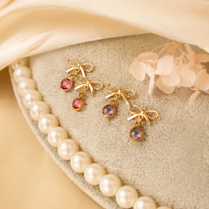 Gold Birthstone Bow Earrings sold by Anavia