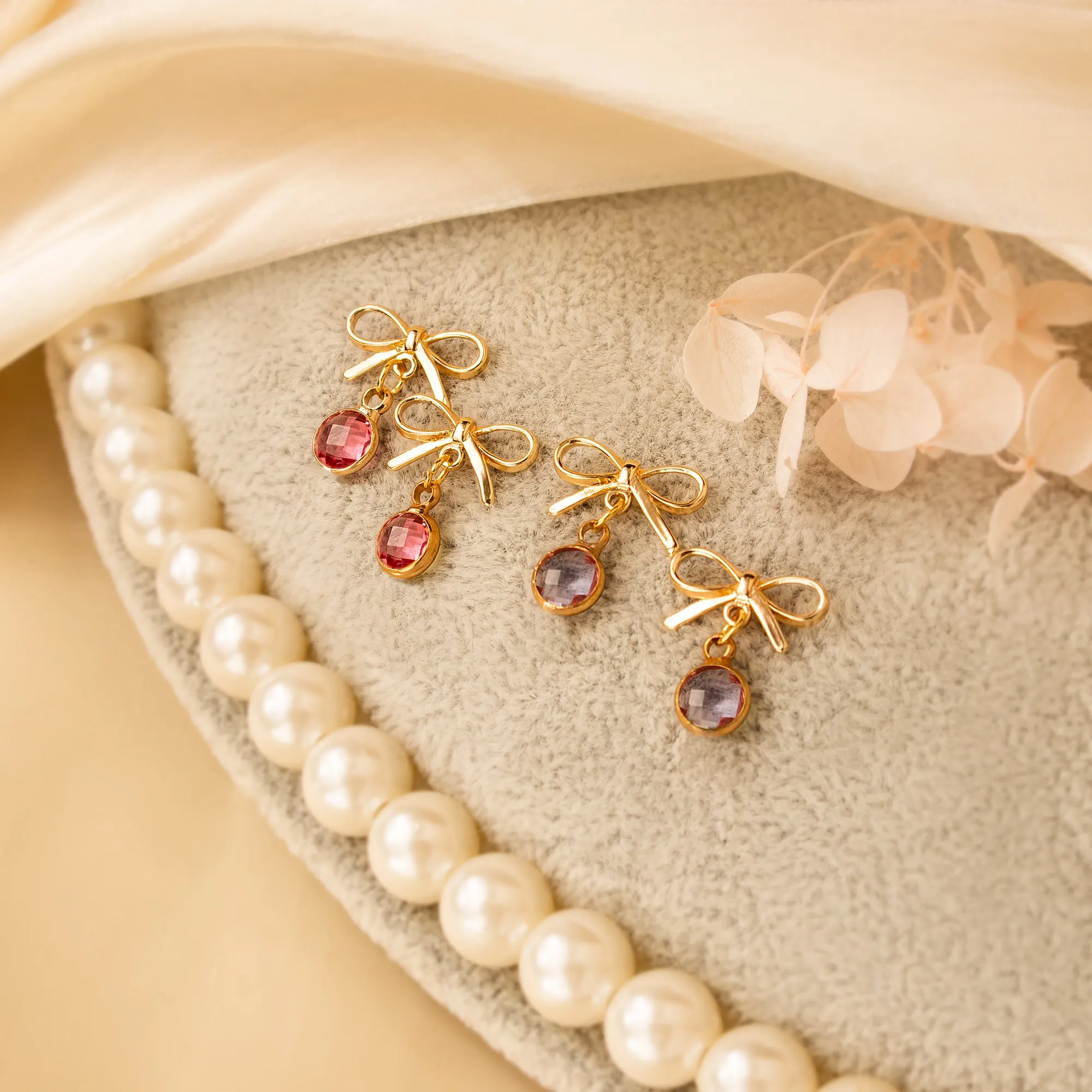 Gold Birthstone Bow Earrings sold by Anavia