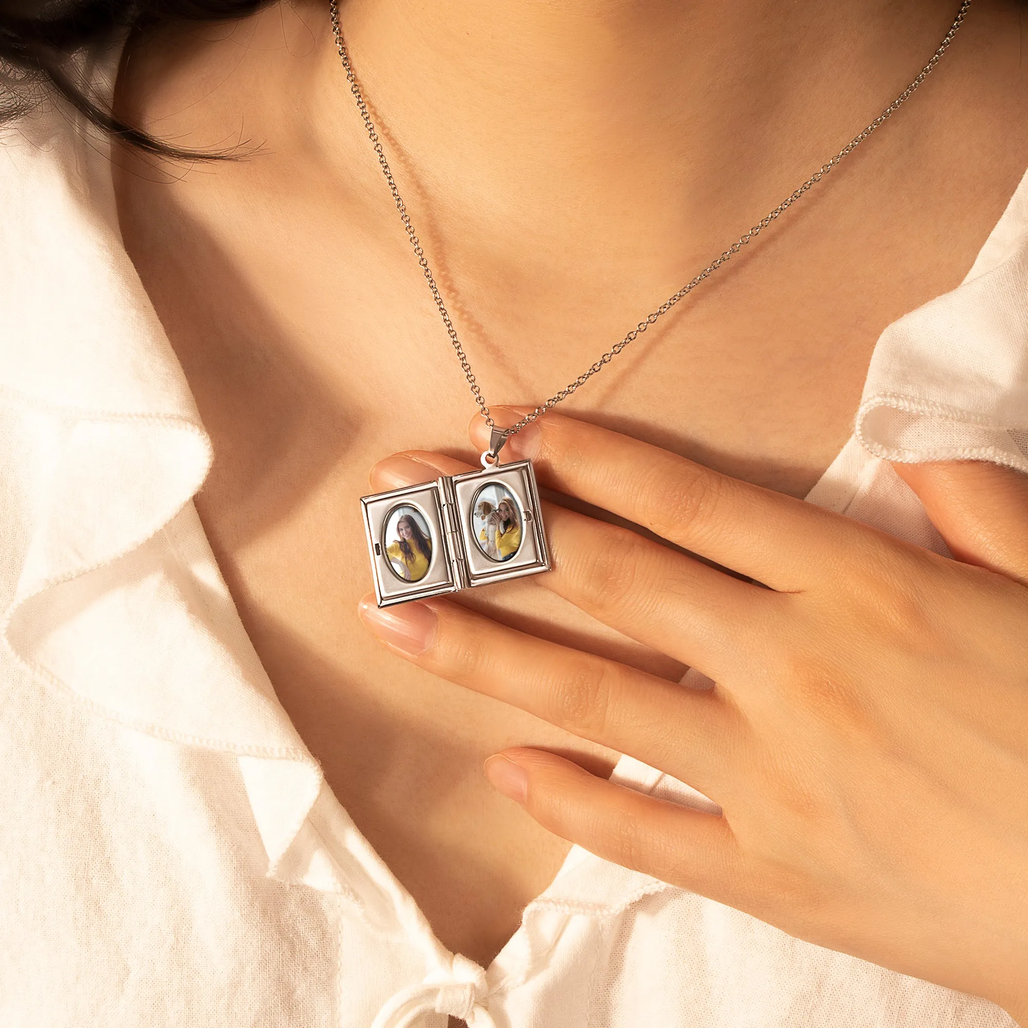 Birth Flower 18K Gold Vintage Square Locket Necklace sold by Anavia product image thumbnail 2
