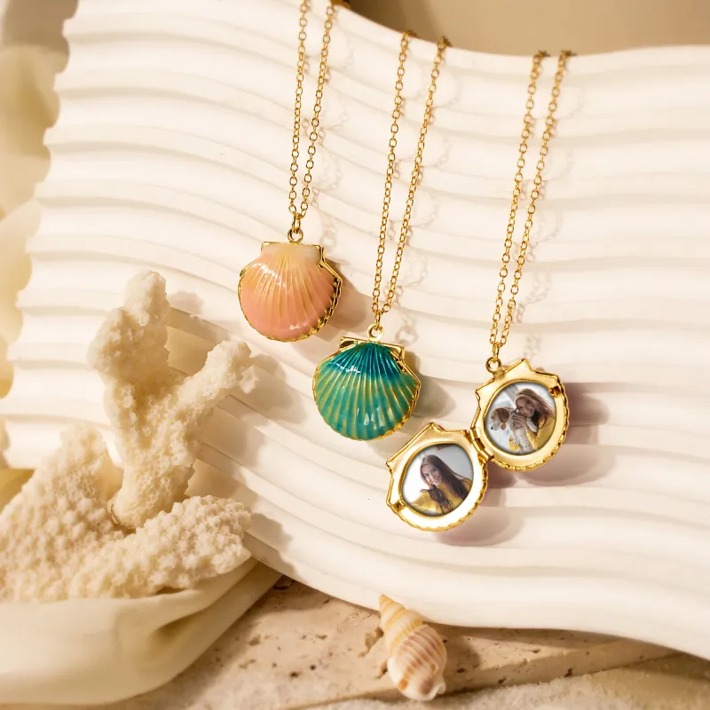Custom Seashell Photo Locket Necklace sold by Anavia