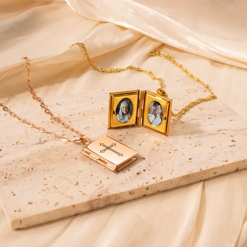 Square Logo Photo Locket Necklace sold by Anavia