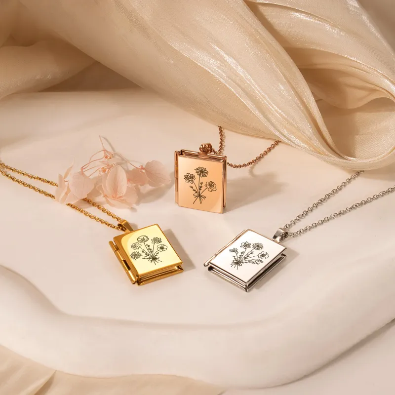 Square Build Your Own Bouquet Photo Locket Necklace sold by Anavia