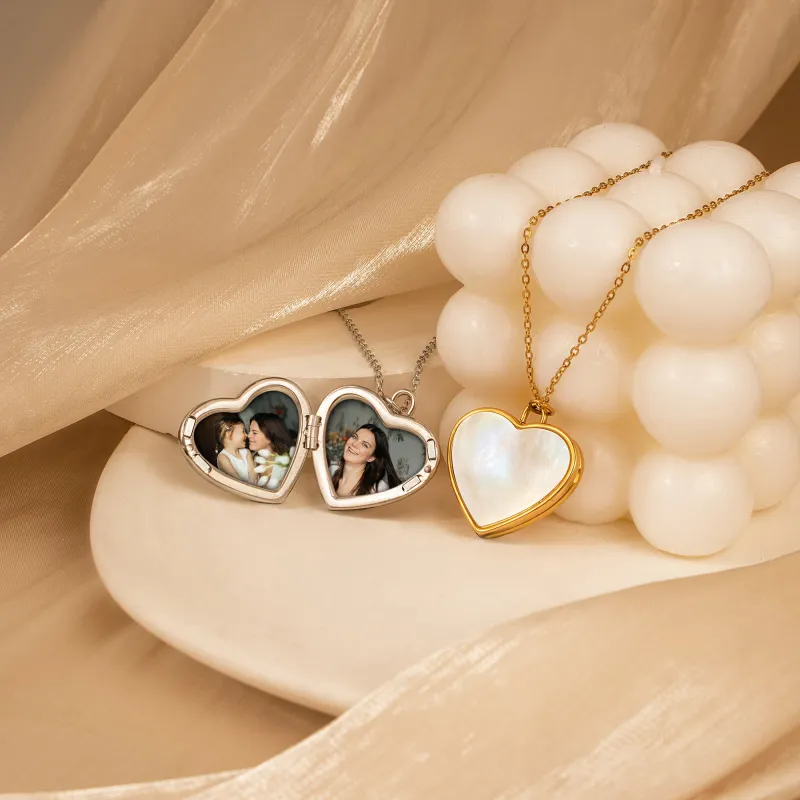 Pearl Heart Photo Locket Necklace sold by Anavia