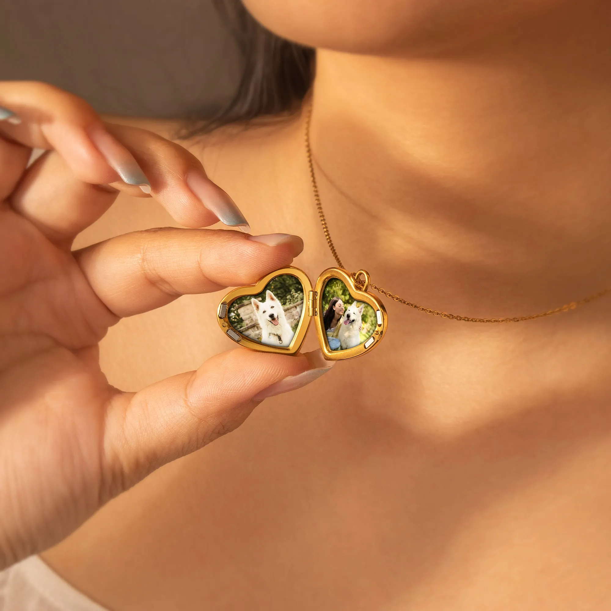 Pearl Heart Pet Memorial Photo Locket Necklace sold by Anavia product image thumbnail 2