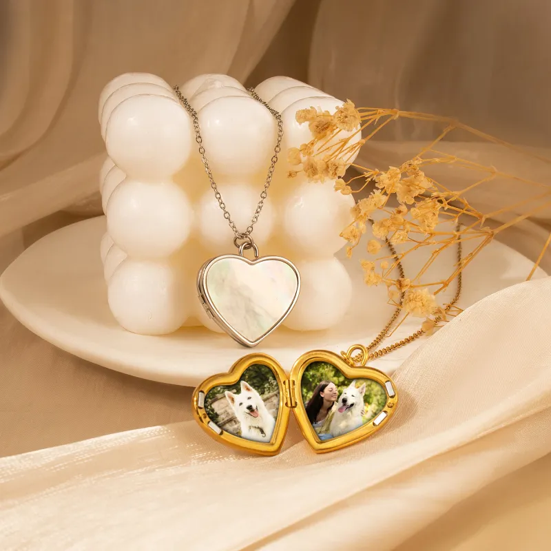 Pearl Heart Pet Memorial Photo Locket Necklace sold by Anavia