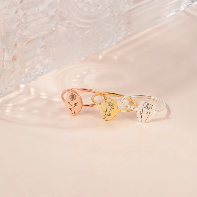 Birth Flower Sterling Silver Ring sold by Anavia