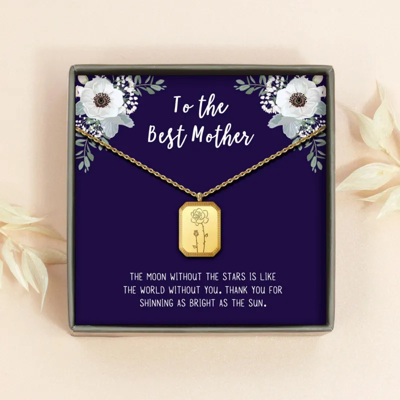 "To the Best Mother" Rectangle Birth Flower Necklace sold by Anavia