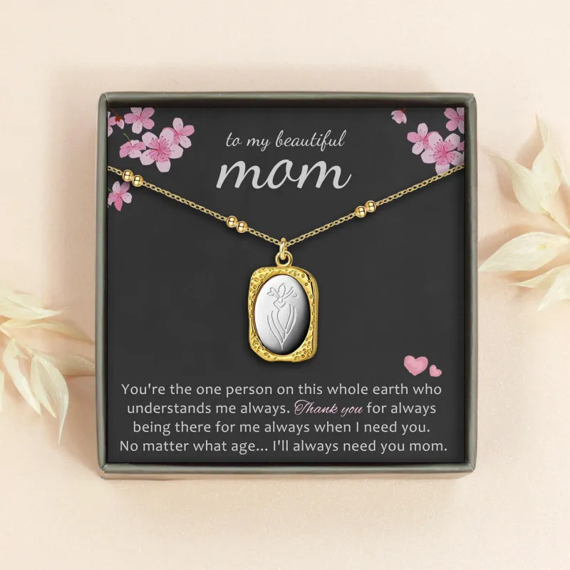 "To my Beautiful Mother" Vintage Mirror Birth Flower Necklace sold by Anavia