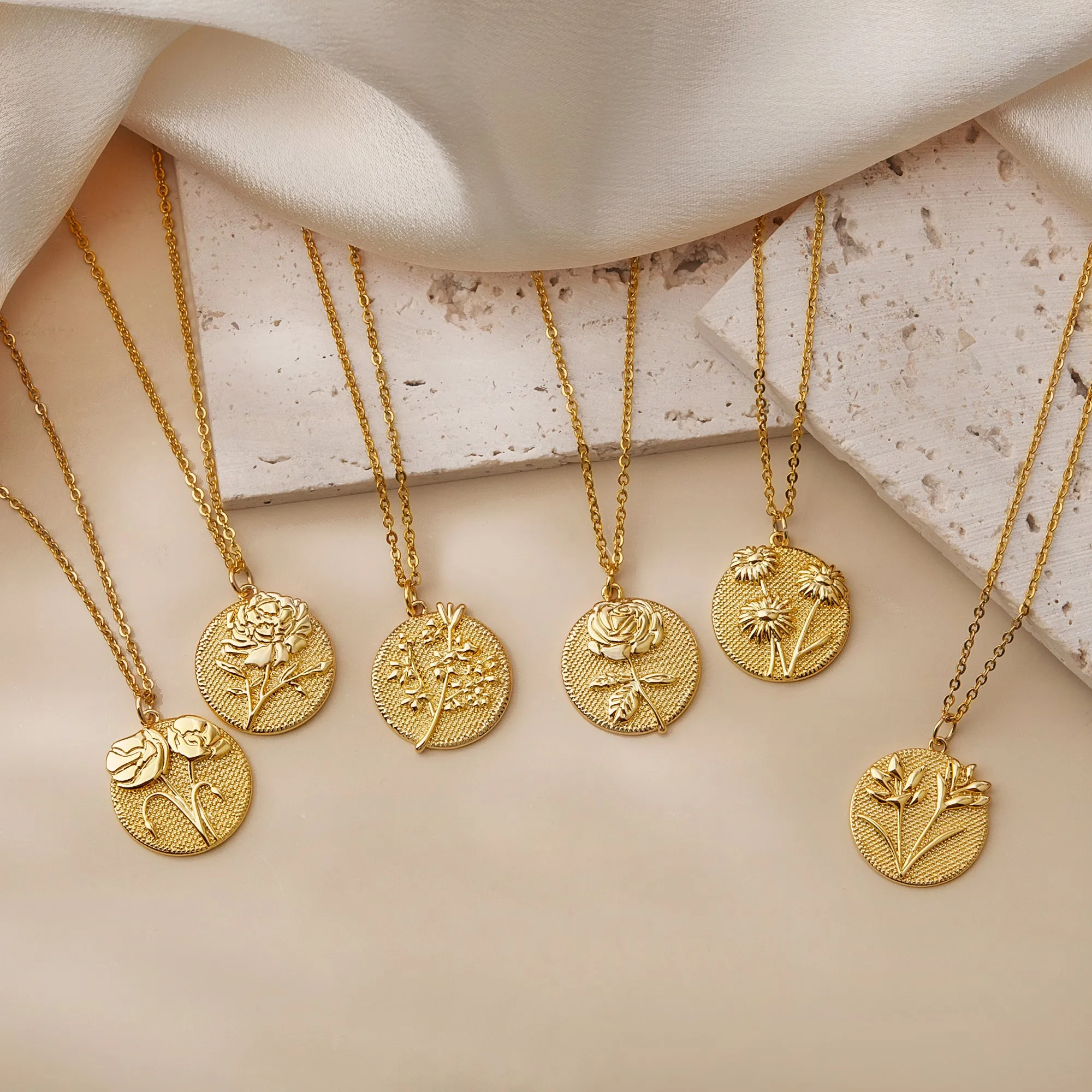 Embossed 3D Birth Flower Necklace sold by Anavia