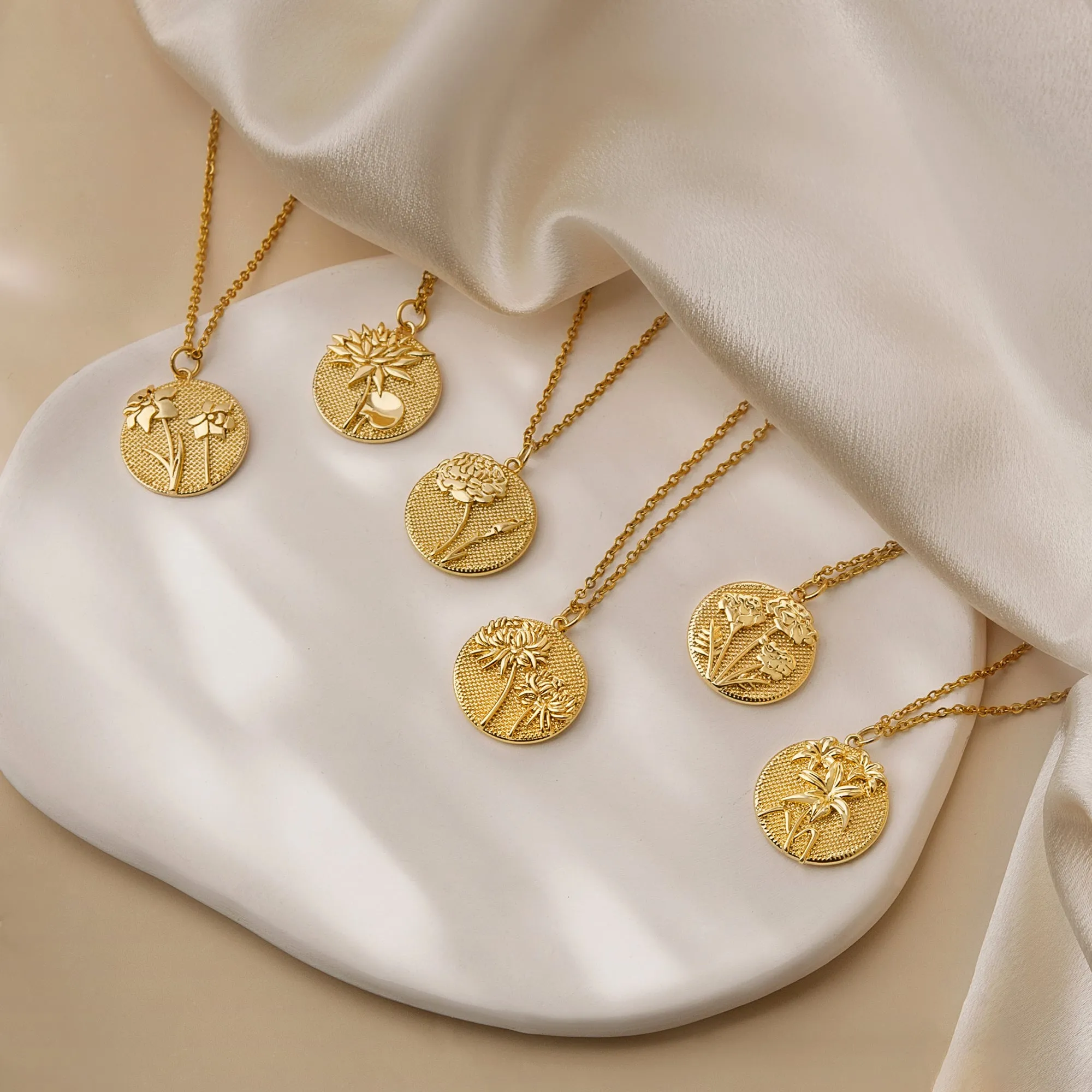 Embossed 3D Birth Flower Necklace sold by Anavia product image thumbnail 3