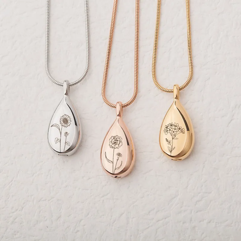Birth Flower Teardrop Memorial Necklace sold by Anavia
