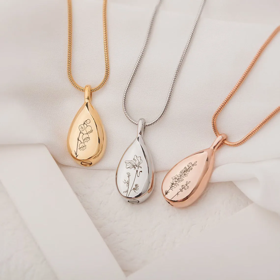 Birth Flower Teardrop Memorial Necklace sold by Anavia product image thumbnail 4