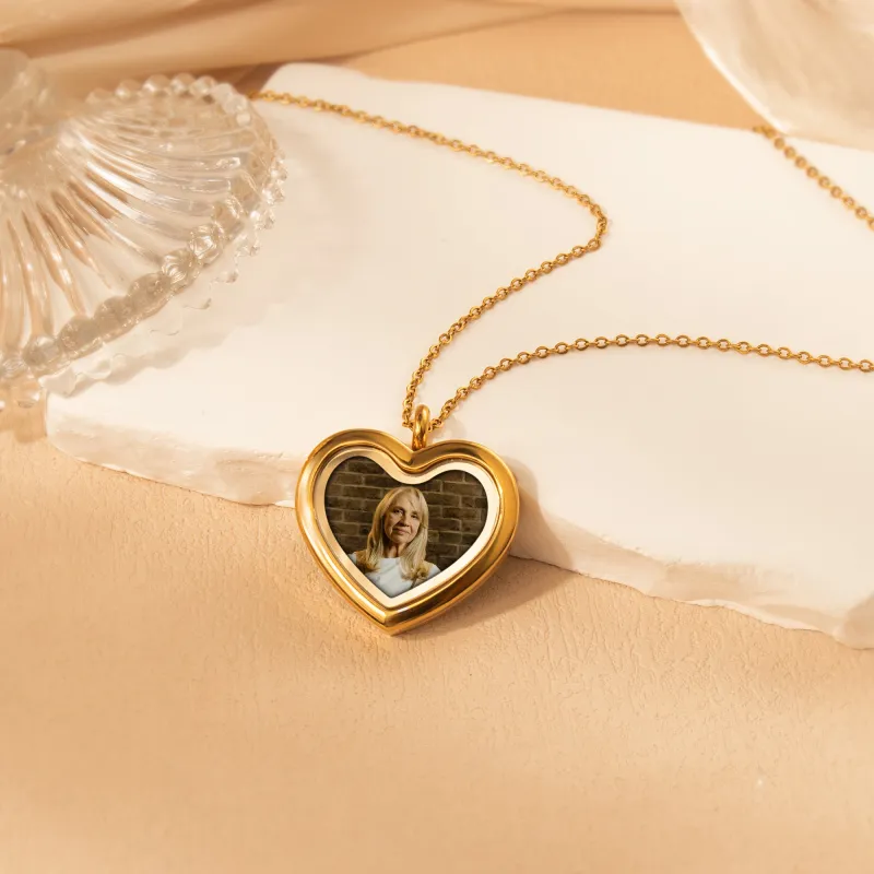 Glass Heart Photo Locket Necklace sold by Anavia