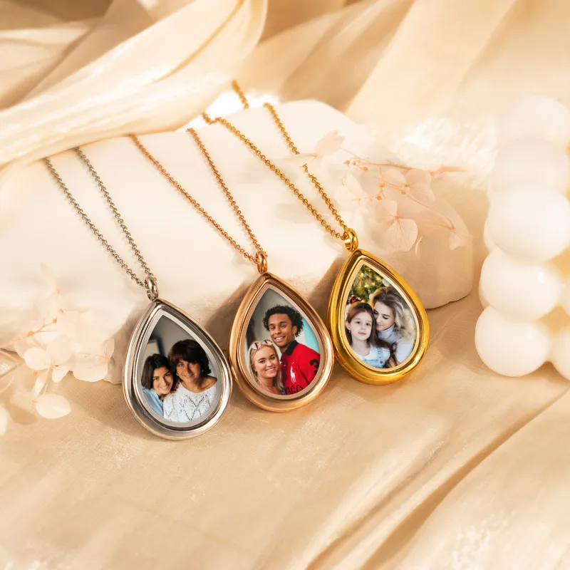 Teardrop Glass Photo Locket Necklace sold by Anavia